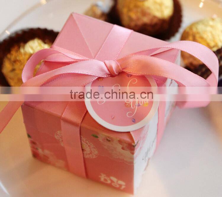 Hot sale Wedding Paper Favor Box Pink Wedding Paper Favor Box Ribbon Wedding Paper Favor Box