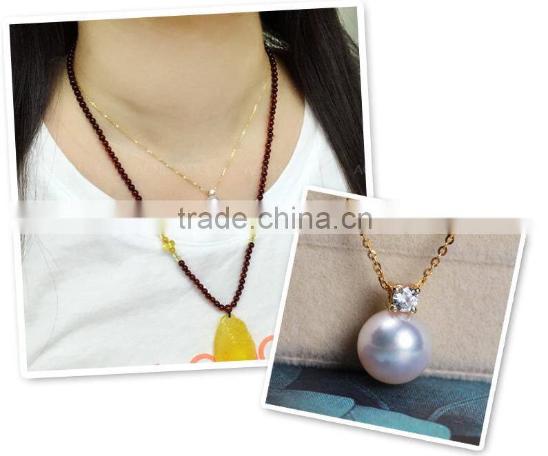 7.5-8mm AAA natural akoya seawater zircon gold pearl pendant simple design necklace, pearl pendant gold