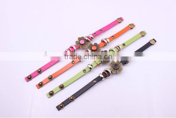 punk style Leather bracelet bracelets with flower
