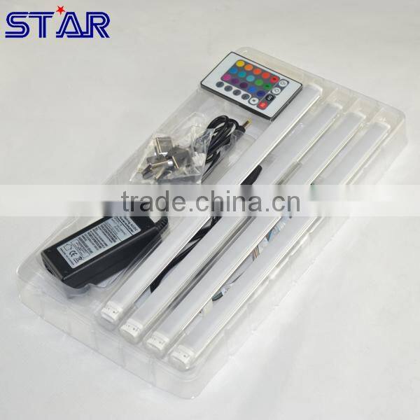 Blister packing 30cm Aluminum LED Bar RGB 5050 12V IP20 4.5W + 24keys RGB IR Remote controller + 12v adapter + Accessories