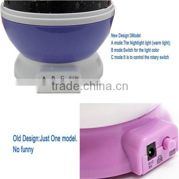 2016 New Romantic New Rotating Star Moon Sky Rotation Night Projector Light Lamp Projection with high quality Kids Bed Lamp