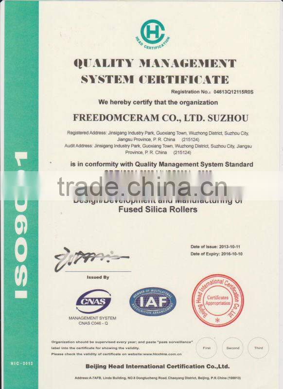 Quartz Ceramic Fused Silica Roller For Glass Tempering Furnaces Manufacturer