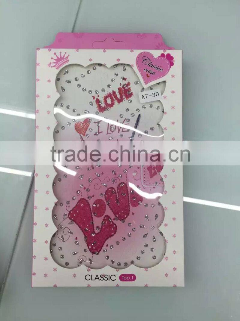 I Love You Diamond Pu Flip Case Pink