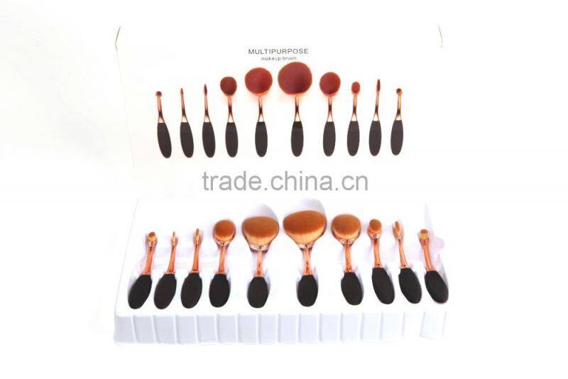 New docolor oval brush sets 10pcs beauty essential make up professional oval make up brushes with holder
