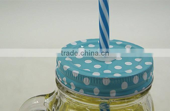 650ML clear glass mason jar with handle and straw, metal lid