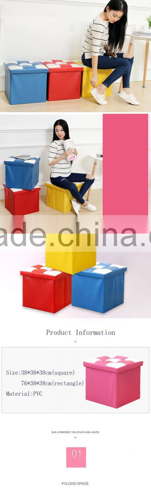 Waterproof rectangle Faux Leather Folding Seat Foot Stool Storage Box