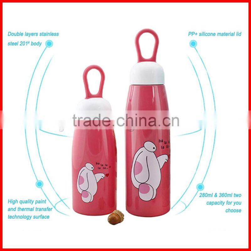 Wholesale double layers stainless steel 201 vacuum insulation flask creative hang rop kids pot-bellied cup children's cup