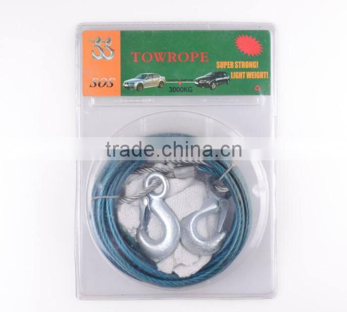 H70126 4M 2 Tons Car Bicycle Trailer Rope Towing Ropes Steel Wire Rope