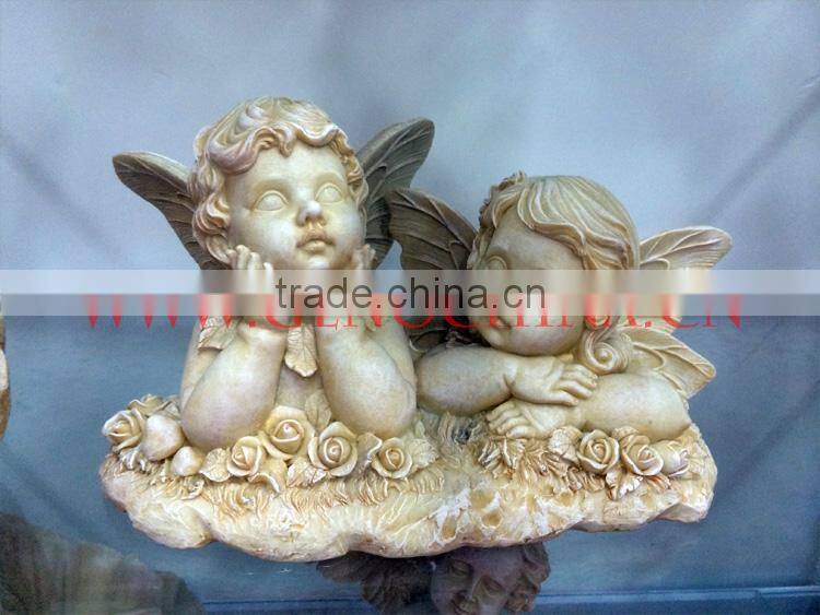 beige resin boy and girl angels for home &garden decor