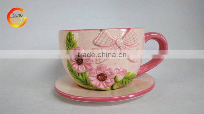 Hot sell ceramic pink teacup