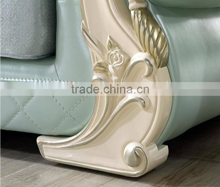 Fabric seat light blue genuine leather corner sofa set