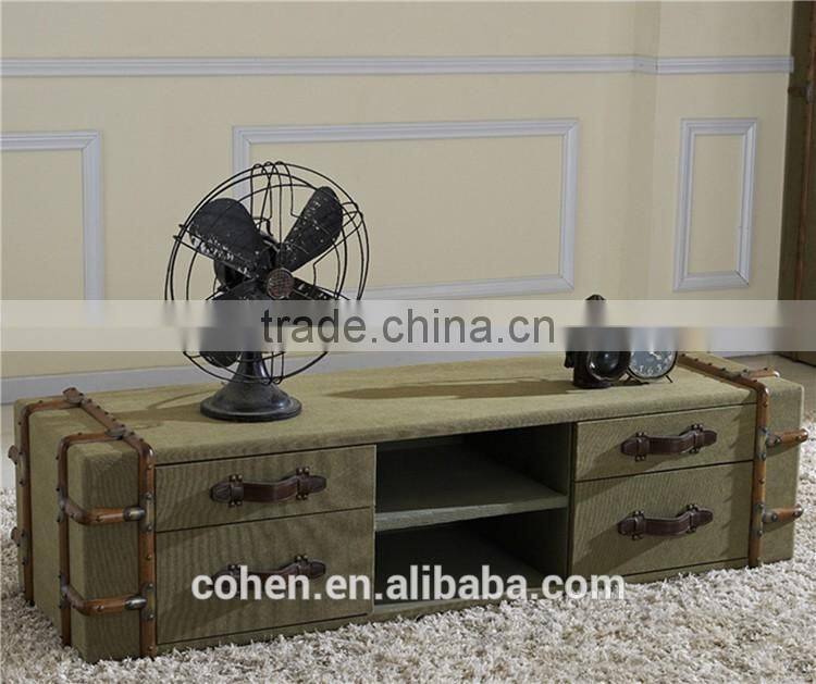 2016 Cohen furniture new design eco-friendly army green solid wooden tv table/canvas tv stand/fabric livingroom furniture