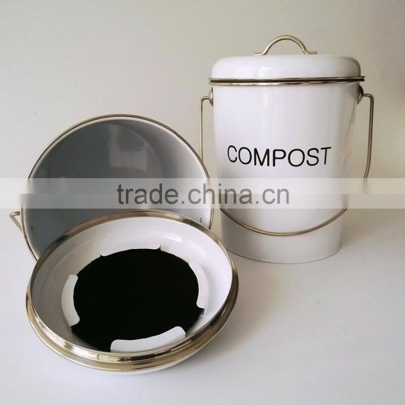 Indoor Powder-coated Steel Compost Food Waste Recycling Caddy Bin Metal Compost Bucket