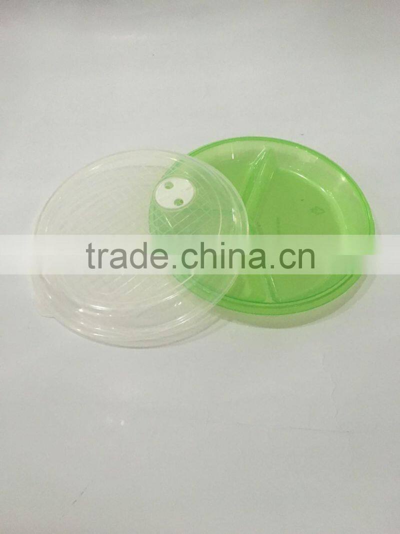 Plastic square rect. microwave 3 compartment reusable food storage containers TH-012