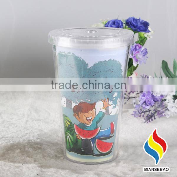 Promotional Double Wall Plastic Acrylic magic Paper Insert Tumbler