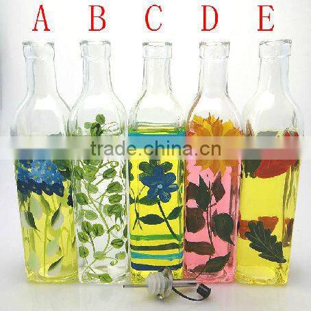 square glass oil bottle with printing