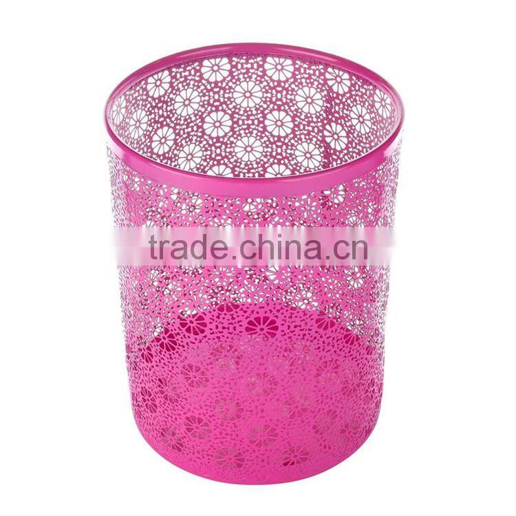 2016 fancy round shape wire mesh pink trash can