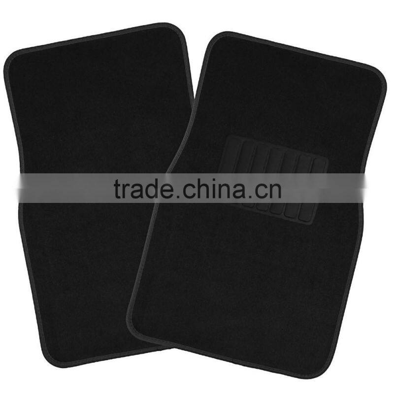 PVC Anti-slip Backing 4pcs Carpet Car Floor Mat in Black