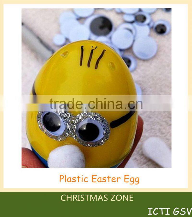 2015 hot holiday crafts plastic yellow easter egg forchildren's gift from dongguan icti manufacturer
