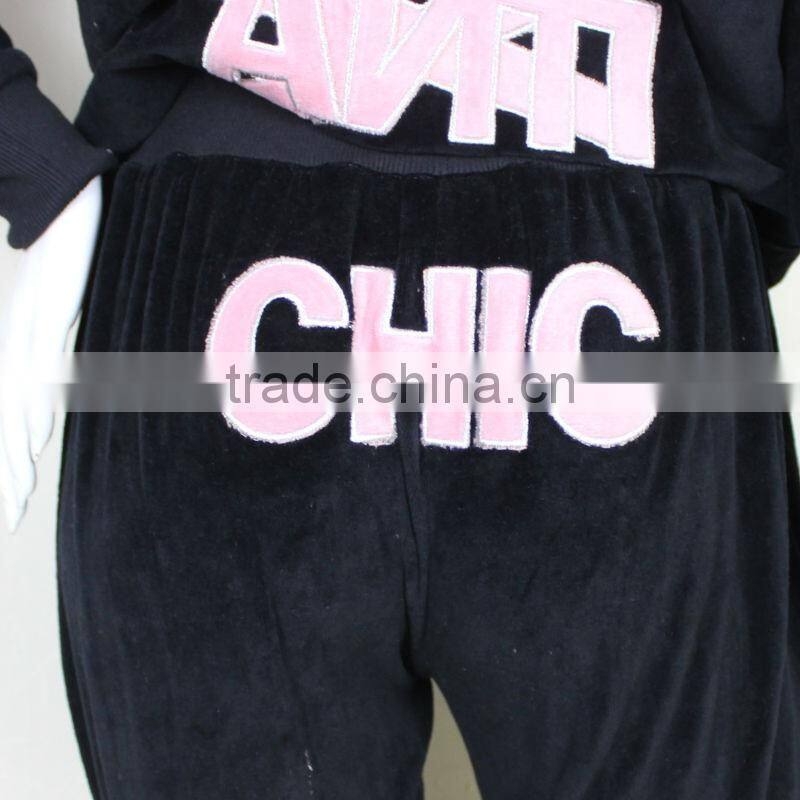 Custom Designer Ladies Black Velour Tracksuits