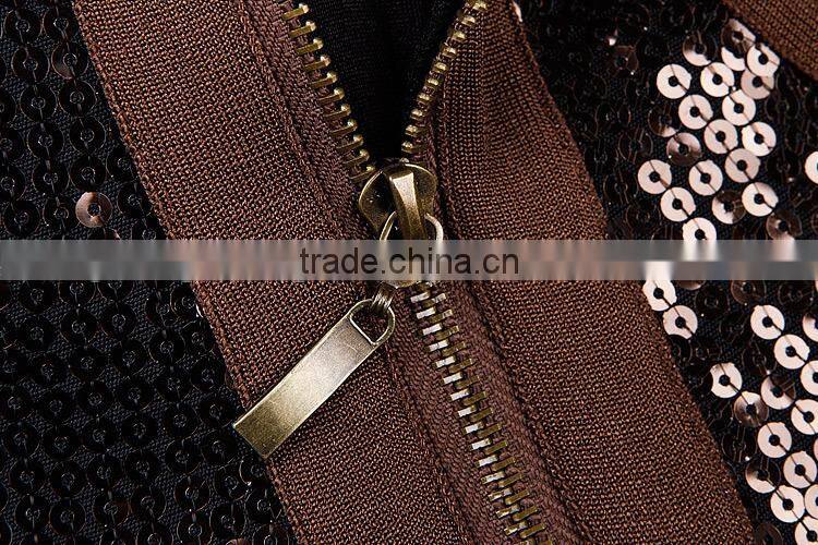 2015 High quality Round neck Long sleeve Knee length Celebrated dress with Mesh