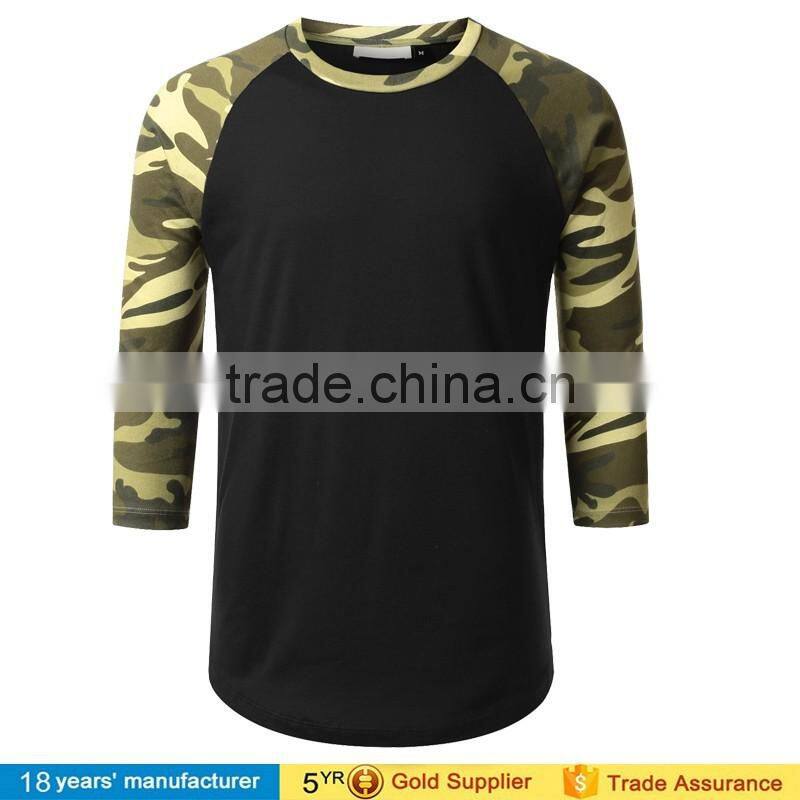 2016 Men's Custom logo running Jersey Shirt Casual Crew Neck 3/4 Sleeve Baseball raglan camo Tshirt