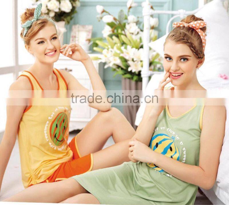 Solid T-shirt with Cute Printing Sleeping Clothes for women/cotton t shirt blank womens sleepwear