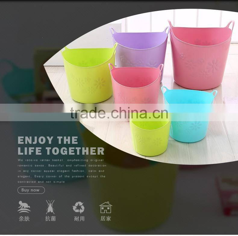 Large size Pink green Soft foldable plastic laundry basket with handle