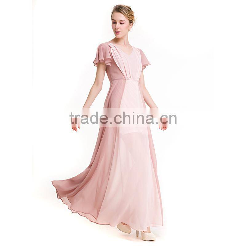 Maxnegio fashion pink maxi patchwork chiffon eveing dress with ruffle women dress