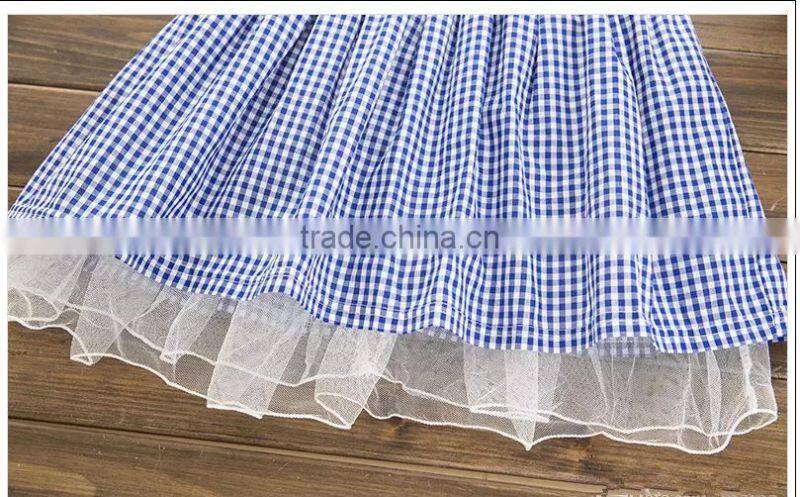 New fashion kids clothing designer one piece dress bule plaid children princess summer dress