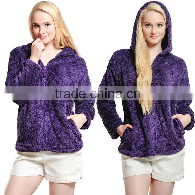 Women Girls Plus Size Snuggle Fleece Blouse Zip Fluffy Warm Hooded Sweatshirt Hoodie Ladies Loose Sweatshirt Jacket With Hood