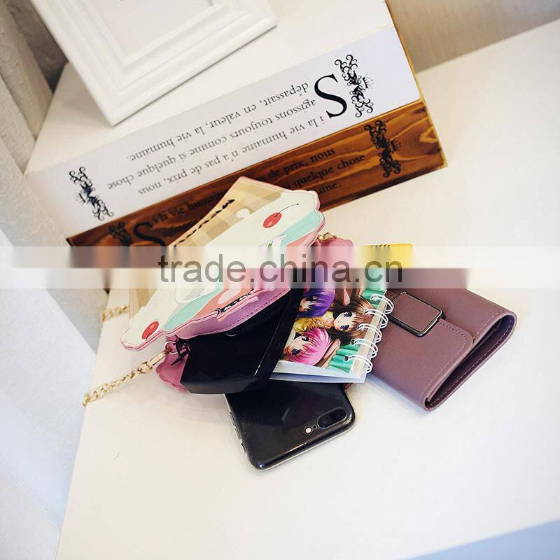 Bright shining&healthy pu material kids purse with zipper ice cream shape girl