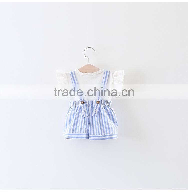 Korean style baby soft cotton shirt matching suspender short pants little girl children's clothing
