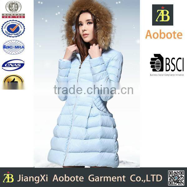 2015 New Design Lady Down Jacket With Fur Hoody
