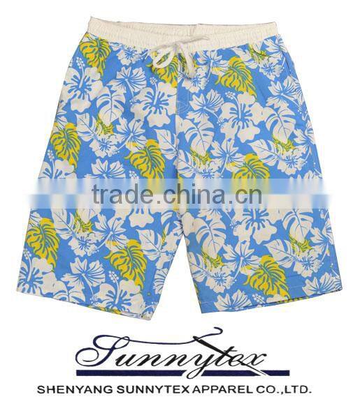 mens beach wear short elastic fabric and string at waistband