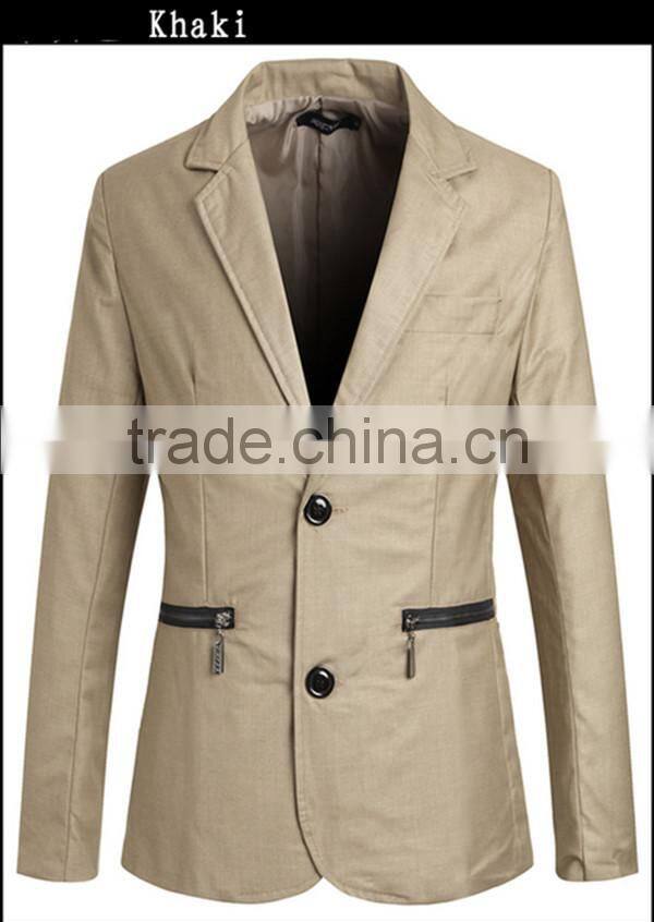 1pc hot sale with zipper pattern turn down callor long sleeve cotton and polyester bussiness blazer