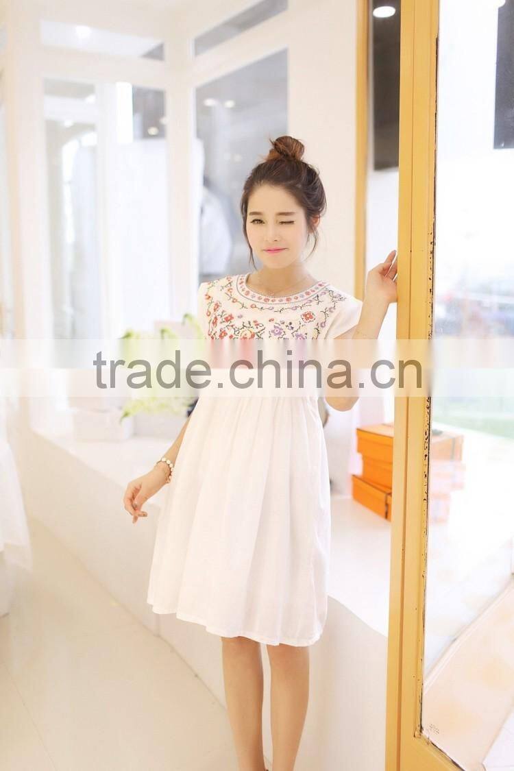 2015 summer maternity dress, pregnant dress, sleeveless EMB dress, 100%cotton