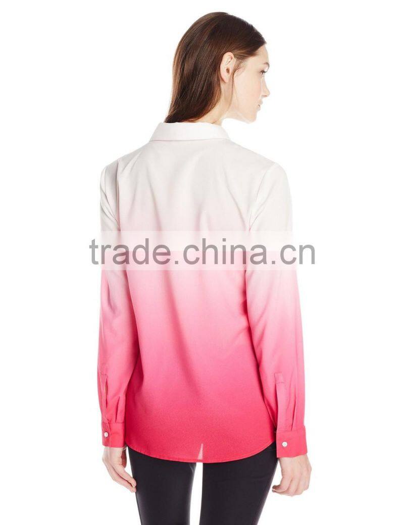 Women's Dip Dye Roll Sleeve gradient Top shirt clothes