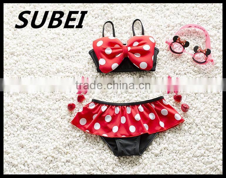 Children's swimsuit girls swimsuit big wave point split child bikini two-piece swimsuit children swimming cap