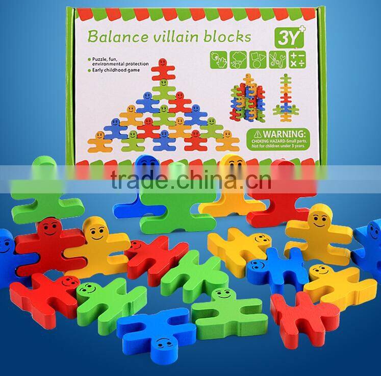 Wooden creative cartoon balance villain blocks toy eductional building block toys for kids