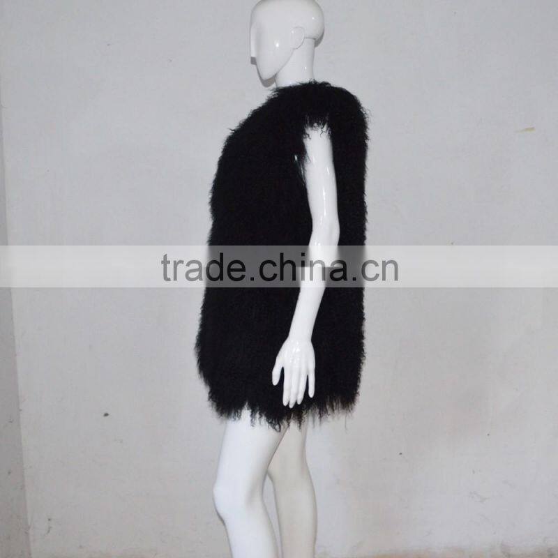 SJ036-01 2017 New fashion Hipe Length Real fur vest for girl or women