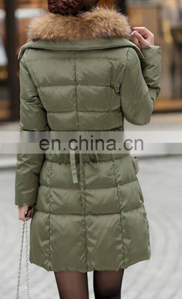 European Style Top Quality Women Winter Long Down Jacket With Fur Collar
