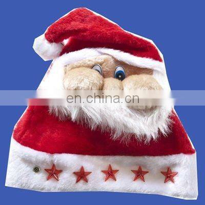 Promotional plush santa Hat christmas hat with santa clause face