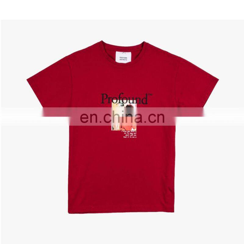 DiZNEW 2020 European and American Mens Vintage pullover organic cotton t shirt red
