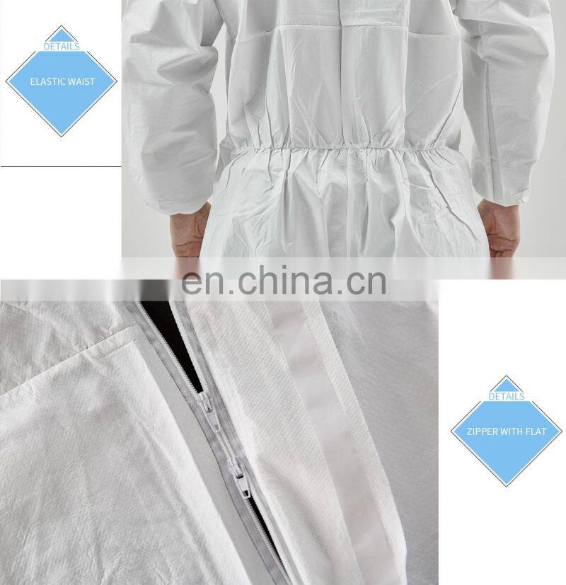 Type 5/6 Microporous Coverall Disposable White Waterproof Hooded Coverall