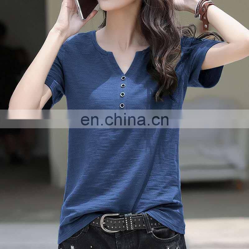 Manufacturer wholesale custom sports and leisure pure cotton short-sleeved women's plus size V-neck T-shirt