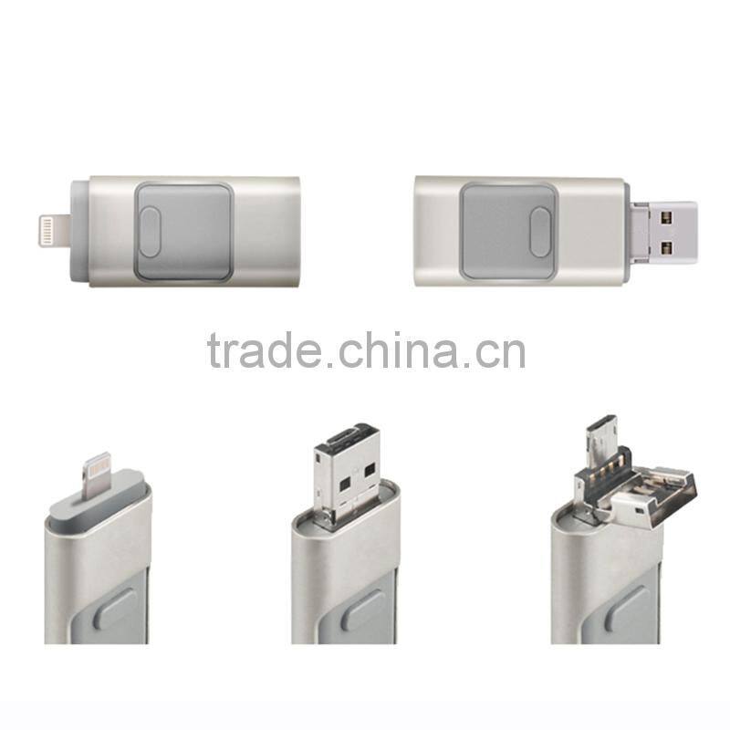 Metal pen drive 3 in 1 OTG pendrive 32gb64gb gold color