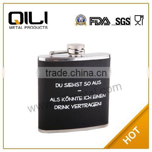 6oz stainless steel wholesale PU leather wrapped silk wine/liquor bottle with logo