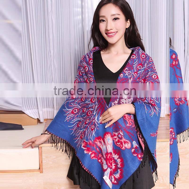 Wide Square Jacquard Peacock Stole Shawl Scarf