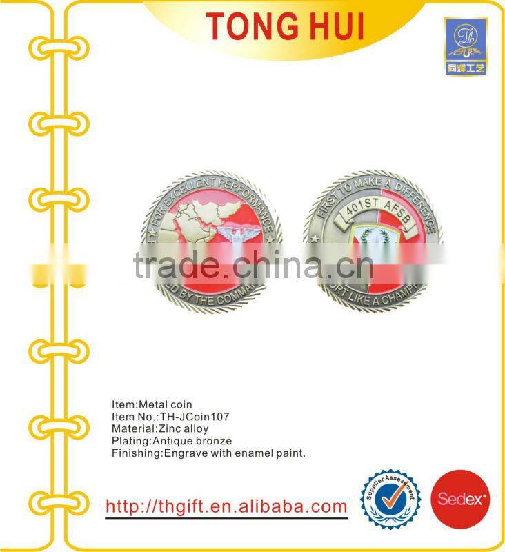 Metal military coin with soft enamel